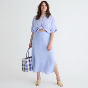 Vintage Ann Taylor Women’s Baby Blue Linen Blend Midi Skirt